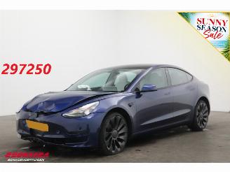 skadebil auto Tesla Model 3 Performance AWD 75 kWh Pano Navi Cruise Clima Memory Leder SHZ LrHZ Camera PDC 2021/8